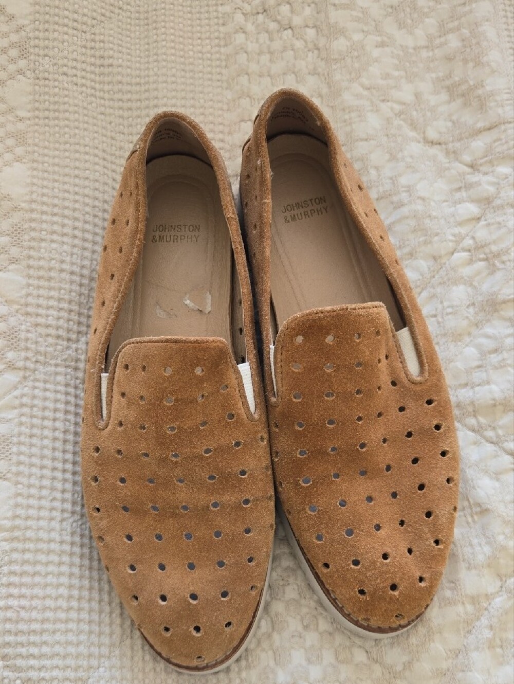 Johnston & Murphy Tan Suede Perforated Slip-On Loafers Normcore Minimalist 8M - Picture 2 of 9